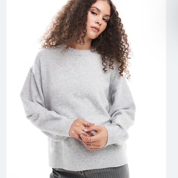 ASOS curve Knit Sweater Lagenlook Minimalist raw stitches Light gray Sz 24 - Picture 1 of 11